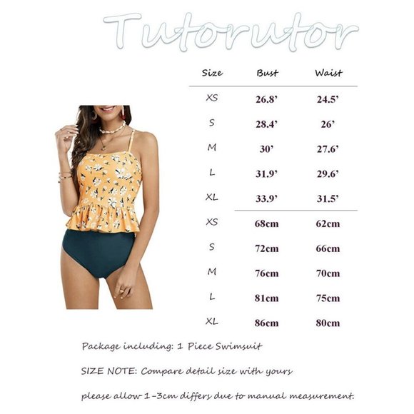 Tutorutor High Waisted Peplum Tankini Halter Swimsuit Retro Ruffle Floral M - Picture 5 of 5